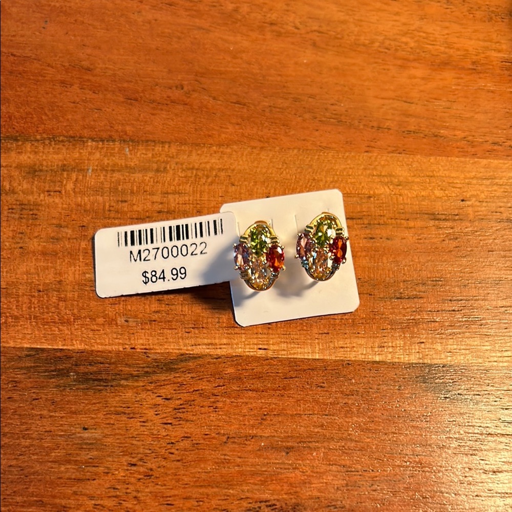 14k Gold filled hoop earrings with multicolored cz vvs stones